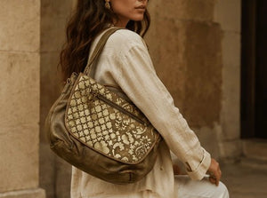 Ornate Gold - Pattern Leather Crossbody – Brown - ELLY