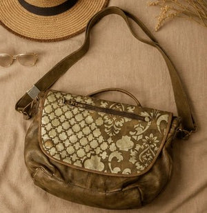 Ornate Gold - Pattern Leather Crossbody – Brown - ELLY