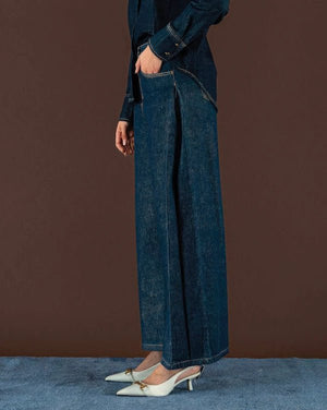 Pantaloni Gamba Larga in Denim - ELLY