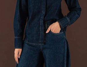 Pantaloni Gamba Larga in Denim - ELLY