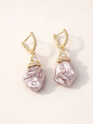 Pearl baroque stone earrings, featuring 18 karat gold plated design and zircon ornaments - ELLY