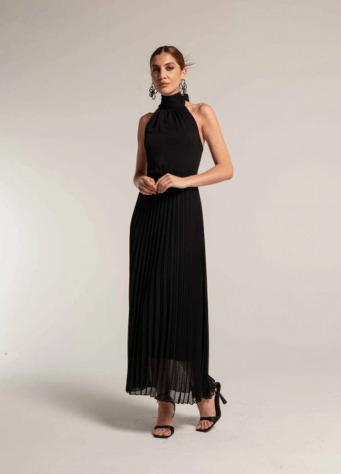 Pleated Halter Dress – Nero - ELLY