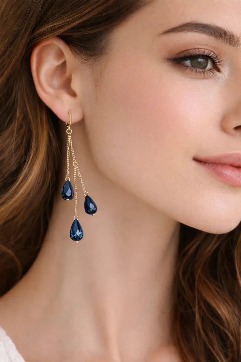 Preciosa Czech Crystal Long & Short Earrings – Deep Midnight Blue - ELLY