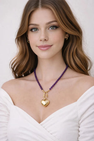 Purple Crystal Pendant Necklace – Gold (ELLY) - ELLY