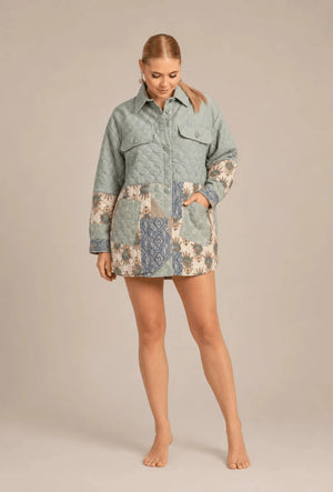 Quilted Patchwork Green Jacket - ELLY