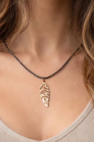 Rhodium coated brass pendant on a metallic string - ELLY