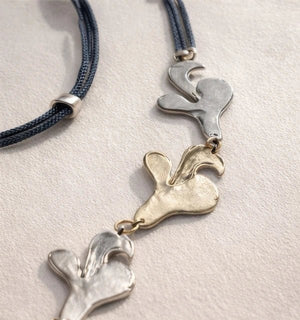 Rhodium Coated Copper Necklace with Three Ornaments - ELLY