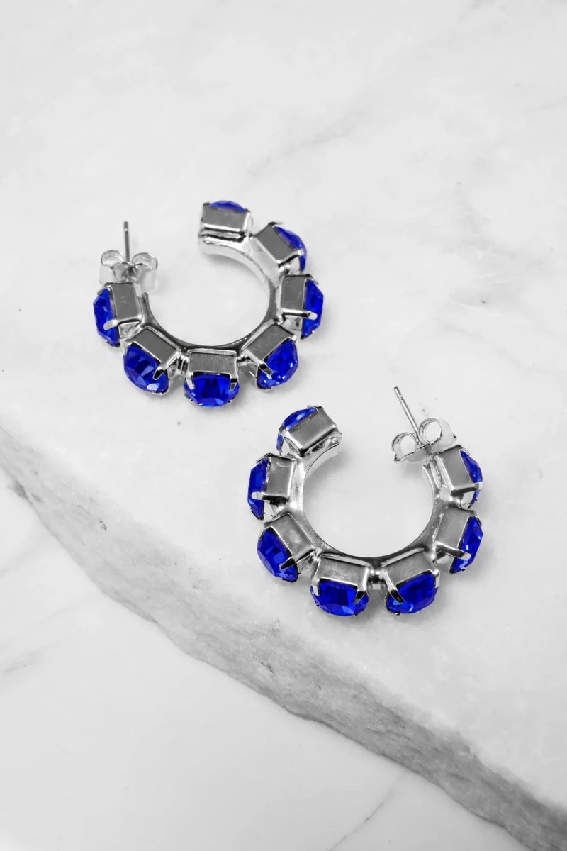 Royal Sapphire Crystal Hoop Earrings – Argento - ELLY