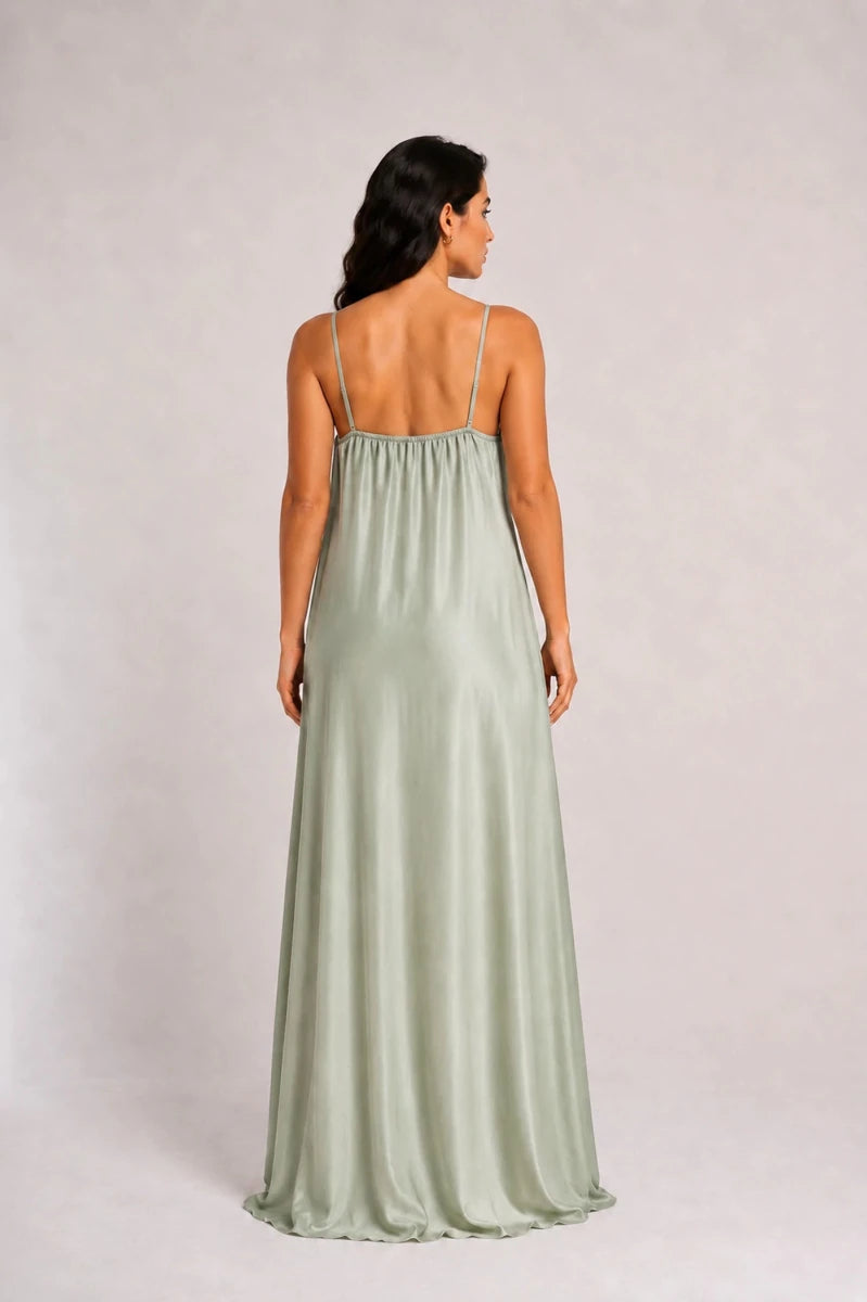 Ruffle Satin Gown – Salvia - ELLY