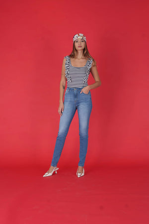 Ruffled Nautical Striped Top – Bianco e Blu - ELLY