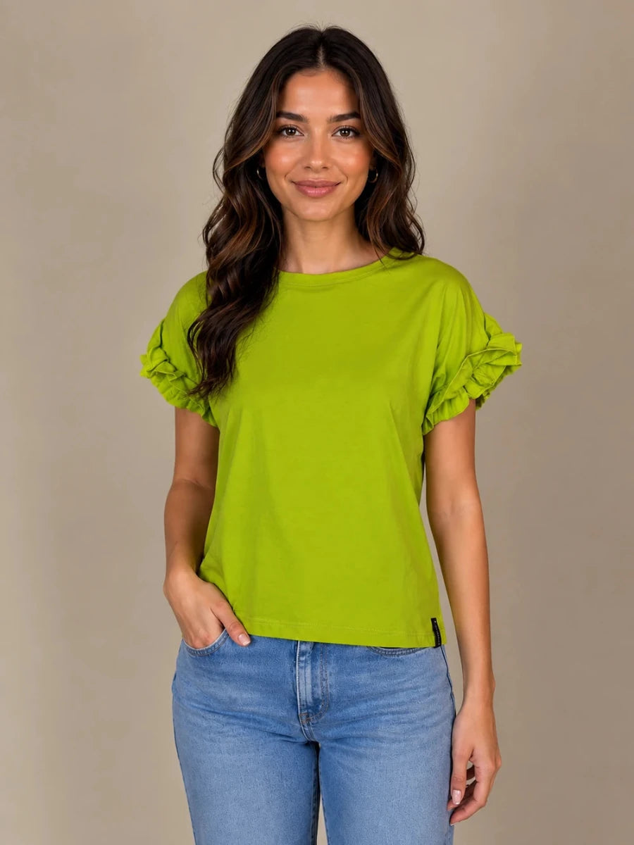 Ruffled Sleeve Top – Lime - ELLY