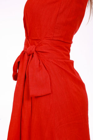 Rustic Red Stone - Washed Linen Wrap Maxi Dress - ELLY