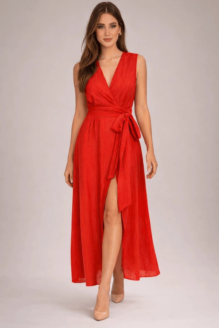 rustic linen dress Red Stone-Washed Wrap Maxi FW22 Note that the blouse Maxi Dress Green Dress Size:4 (US 12-14)