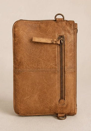 Sand Brown Floral Leather Clutch - ELLY