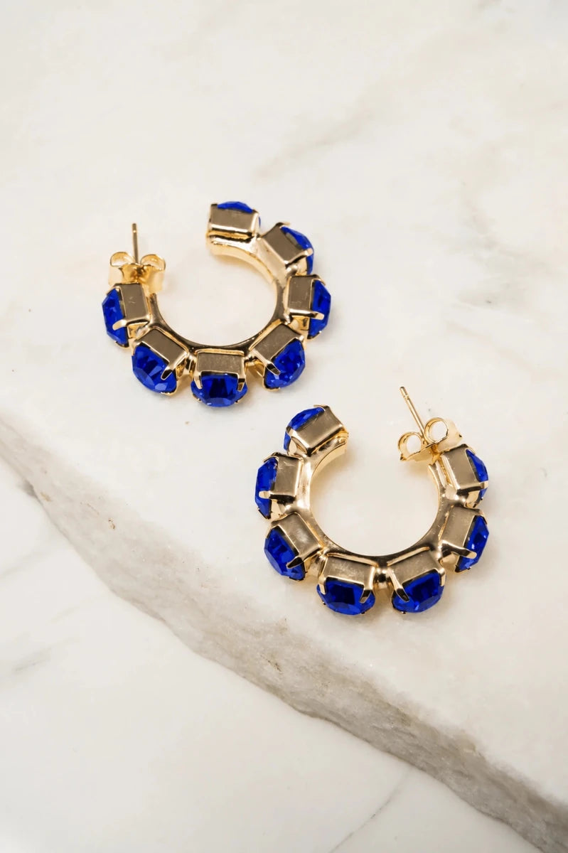 Sapphire Royale Crystal Hoop Earrings - ELLY