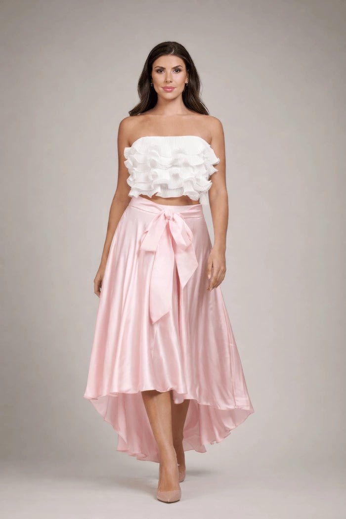 Satin Blush High - Low Skirt - ELLY