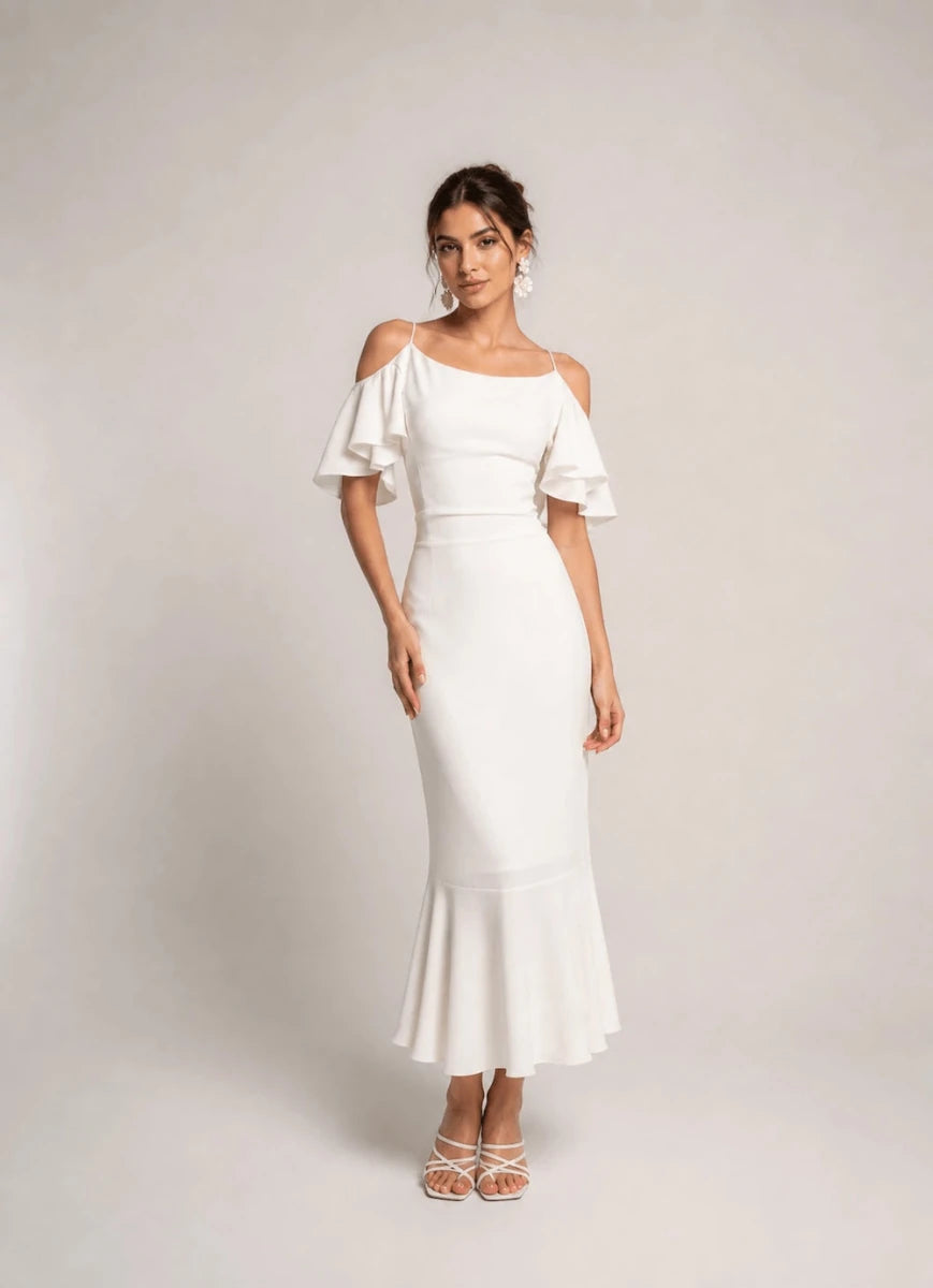Satin Cold - Shoulder Siren Dress – Bianco - ELLY
