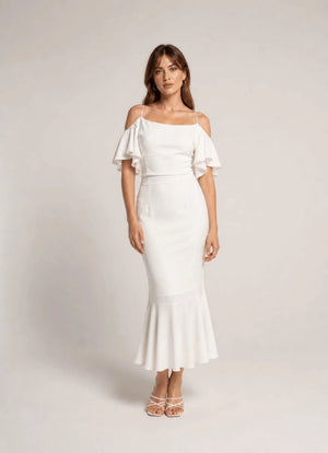 Satin Cold - Shoulder Siren Dress – Bianco - ELLY