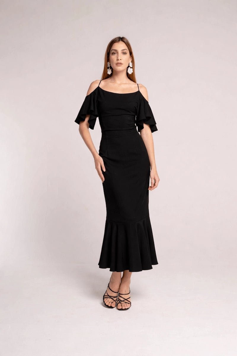 Satin Cold - Shoulder Siren Dress – Nero - ELLY