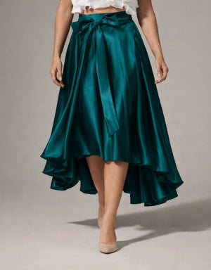 Satin Forest High - Low Skirt - ELLY