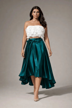 Satin Forest High - Low Skirt - ELLY