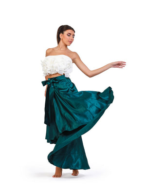 Satin Forest High-Low Skirt - ELLY