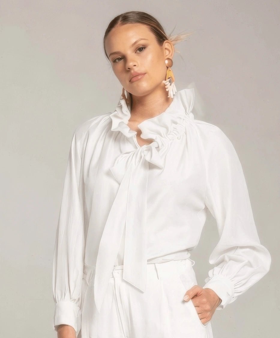 Satin Ruffled Neck Blouse - ELLY