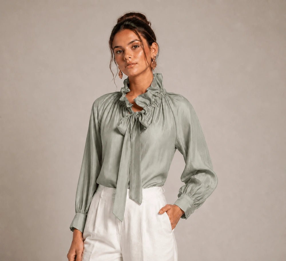 Satin Ruffled Neck Blouse - ELLY