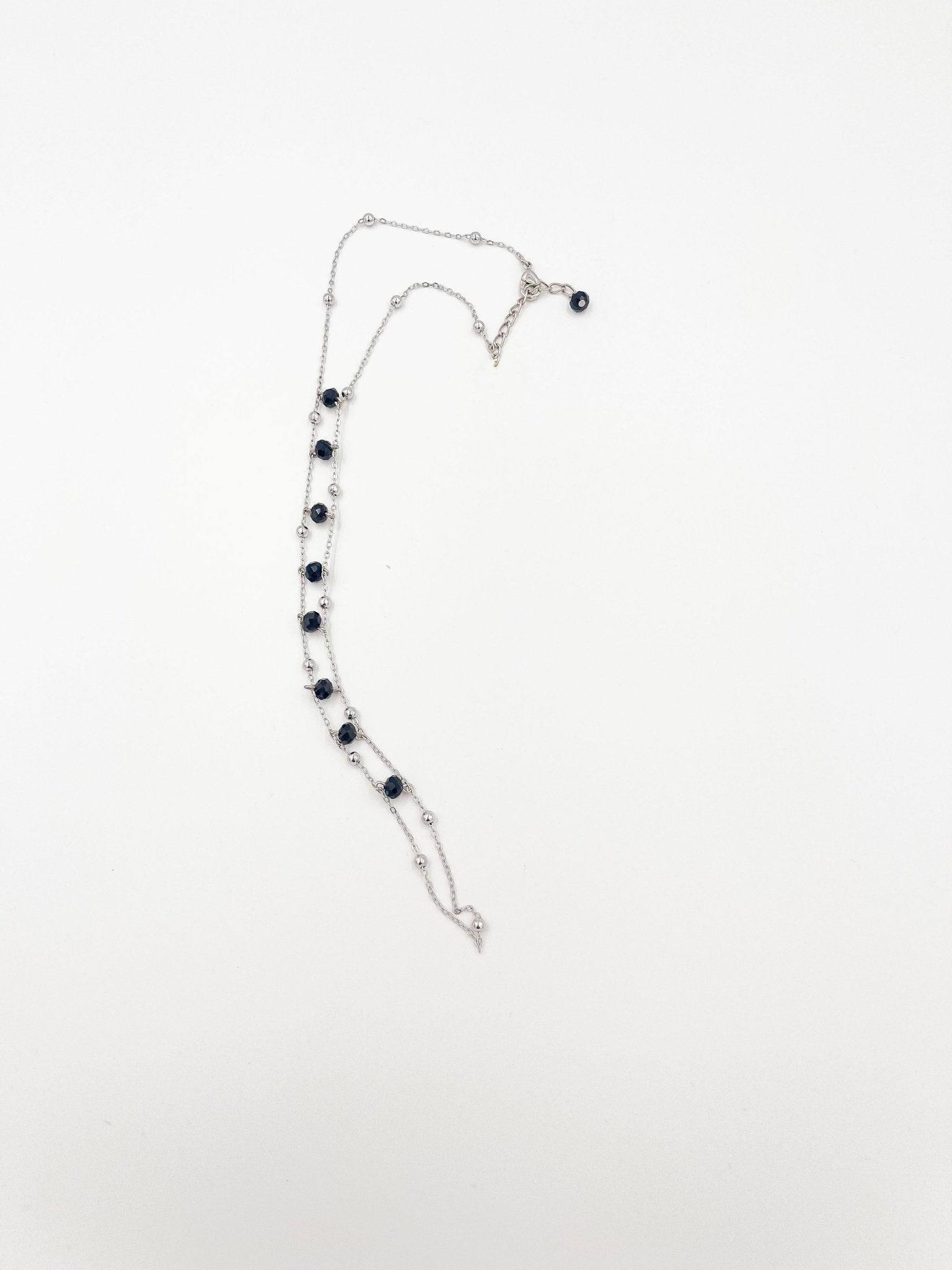 Silver Anklet with Black Crystal Toe Chain