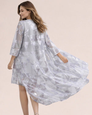 Silver Geometric Sheer Kimono - ELLY