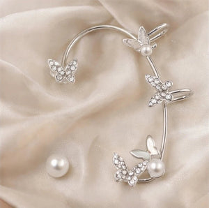 Silver Tone Butterfly Ear Cuff with Crystals & Pearls - ELLY