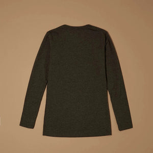 Dark mélange grey stretch-blend crew-neck long-sleeve top laid flat, back view