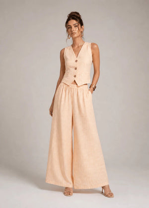 Striped Linen - Blend Tailored Gilet - ELLY