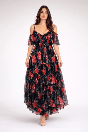 Summer Goddess Floral Chiffon Maxi Dress - ELLY