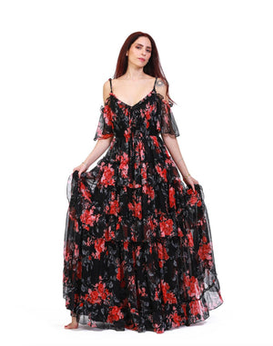 Summer Goddess Floral Chiffon Maxi Dress - ELLY