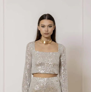 Sveva Top in Silver Paillettes - ELLY