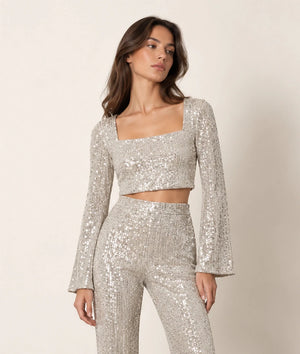 Sveva Top in Silver Paillettes - ELLY