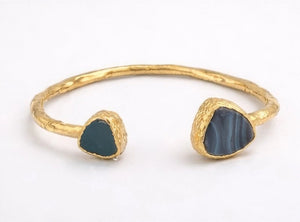 Textured Agate Open Cuff Bracelet – Gold - ELLY