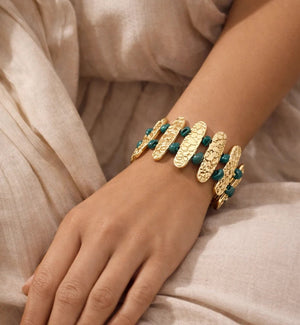Turquoise Accent Textured Gold Bracelet - ELLY