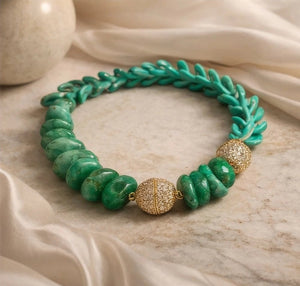Turquoise & Cuarzo Verde Statement Necklace – 18K Gold Plated - ELLY