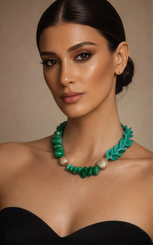 Turquoise & Cuarzo Verde Statement Necklace – 18K Gold Plated - ELLY