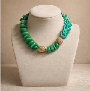 Turquoise & Cuarzo Verde Statement Necklace – 18K Gold Plated - ELLY