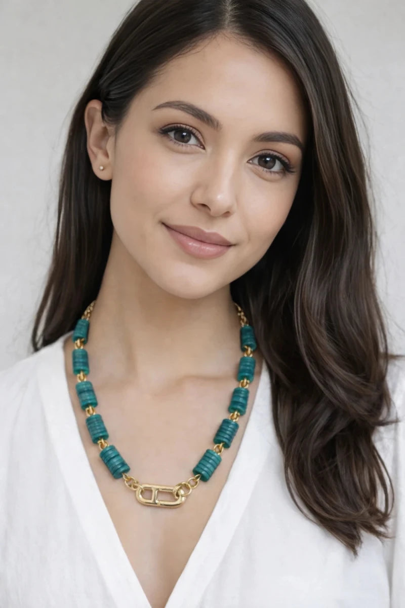 Turquoise Nacre Disc Necklace – 18K Gold Plated - ELLY