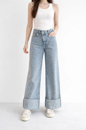 Vintage Cuffed Distressed Denim Jeans - ELLY