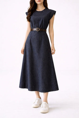 Vintage Denim Split Midi Dress - ELLY
