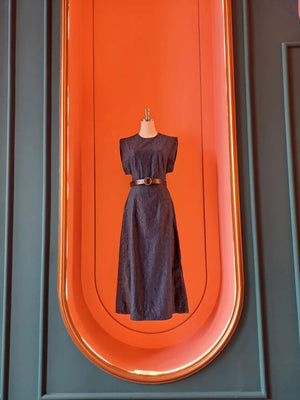 Vintage Denim Split Midi Dress - ELLY