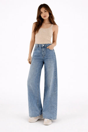 Vintage Indigo High - Waist Wide - Leg Jeans - ELLY