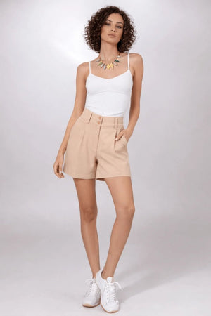 Warm Beige Tailored Shorts - ELLY