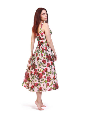 Whimsical Watercolor Floral Midi Dress - ELLY