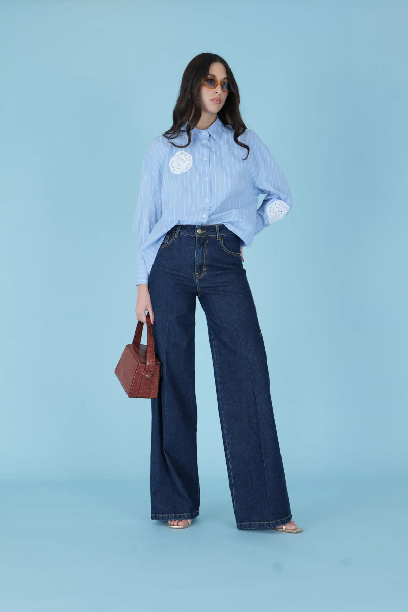 Wide - Leg High - Rise Dark Denim Jeans - ELLY